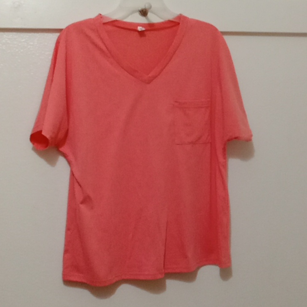 Coral V-Neck T-Shirt With Front Chest Pocket